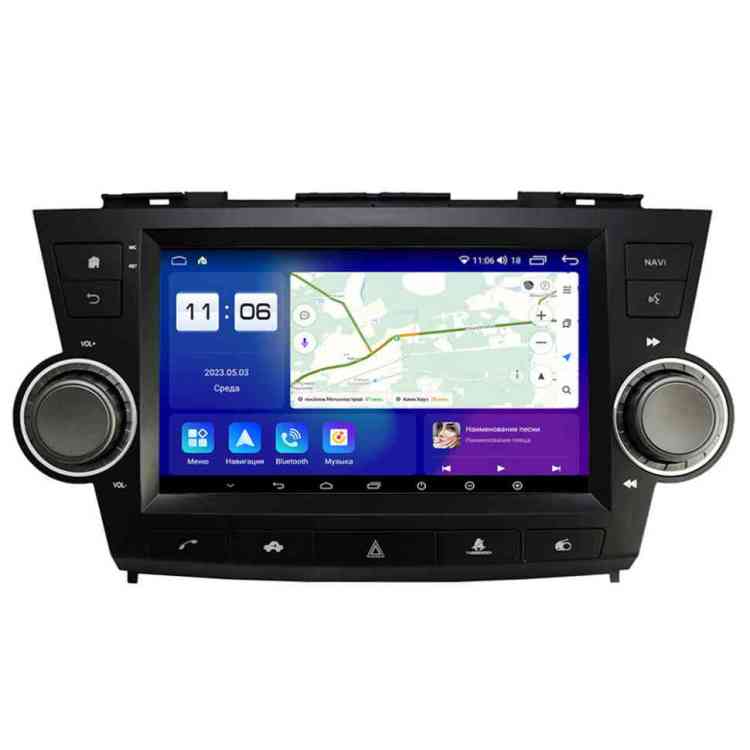 Магнитола для Toyota Highlander 2007-2013 c кнопкой аварийки Parafar на Андроид 12.0 PF035T2NFX2K